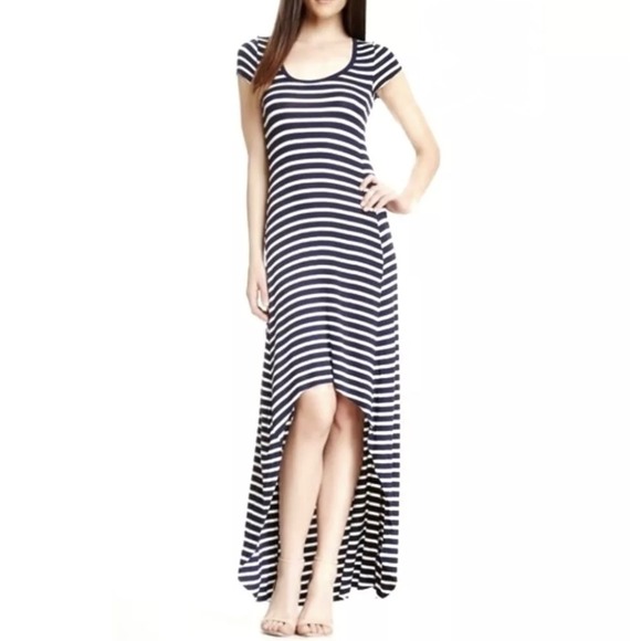 BCBGMaxAzria Striped Knit Maxi Dress Navy White High Low Hem Women's - Picture 1 of 9